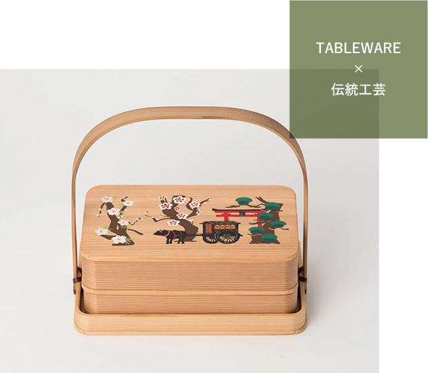 博多曲物 2段重かご付 菅原伝授手習鑑